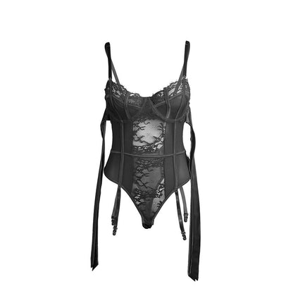 SUBBLIME Body de Renda com Laços e Ligas Preto L/XL, detalhe da renda e design elegante.
