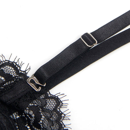 SUBBLIME Body de Renda com Laços e Ligas Preto L/XL, detalhe da renda e design elegante.