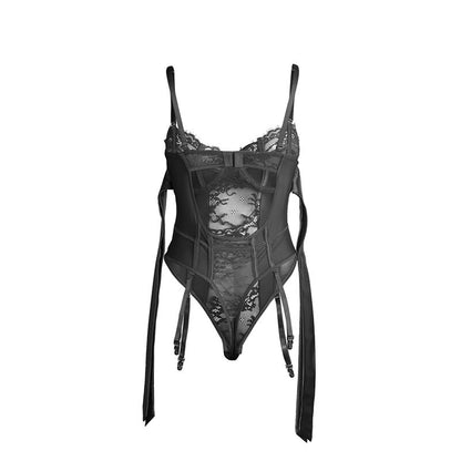 SUBBLIME Body de Renda com Laços e Ligas Preto L/XL, detalhe da renda e design elegante.
