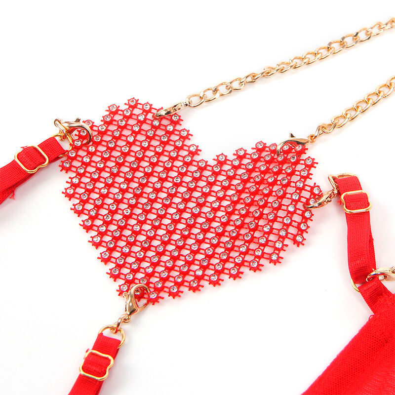 Imagem do Conjunto de Lingerie SUBBLIME de Sutiã e Calcinha Malha Coração Vermelho com Correntes