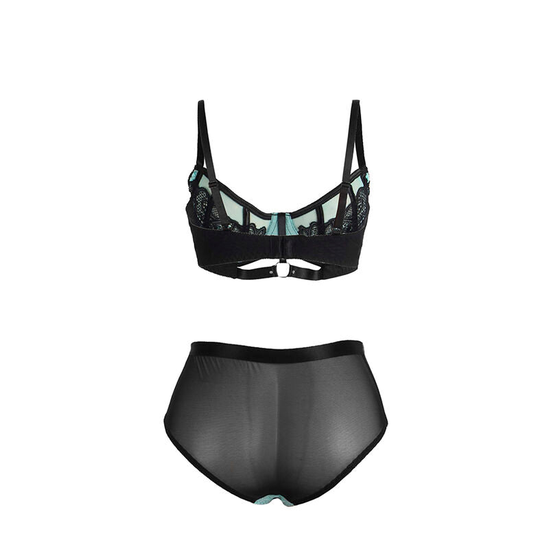 Close-up do Conjunto de Lingerie SUBBLIME Renda e Malha Verde com Sutiã Push-up S/M, mostrando detalhes do tecido e design.