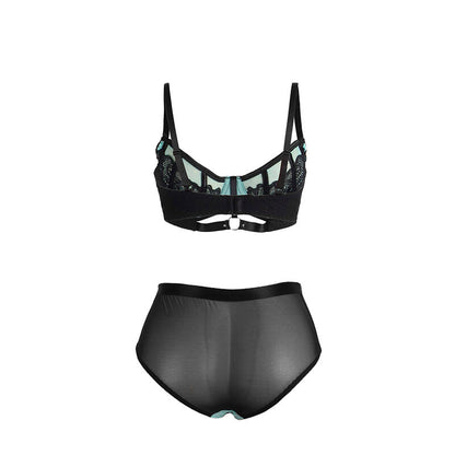 Close-up do Conjunto de Lingerie SUBBLIME Renda e Malha Verde com Sutiã Push-up S/M, mostrando detalhes do tecido e design.