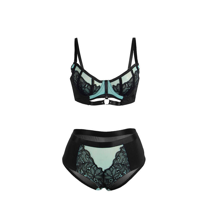 Conjunto de Lingerie SUBBLIME Renda e Malha Verde com Sutiã Push-up