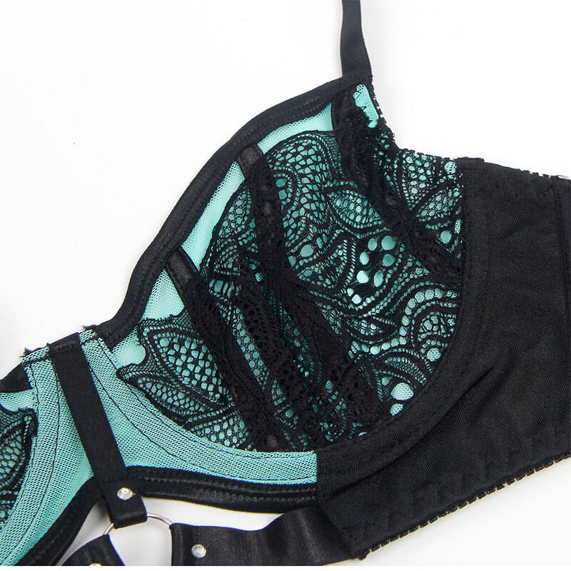 Conjunto de Lingerie SUBBLIME Renda e Malha Verde com Sutiã Push-up