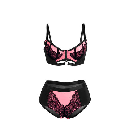 Conjunto de Lingerie SUBBLIME de Renda e Malha Rosa com Sutiã Push-up, tamanho P/M.