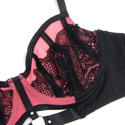 Conjunto de Lingerie SUBBLIME de Renda e Malha Rosa com Sutiã Push-up, tamanho P/M.