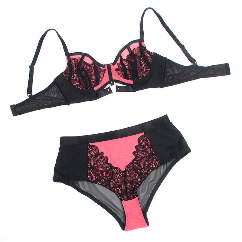Conjunto de Lingerie SUBBLIME de Renda e Malha Rosa com Sutiã Push-up, tamanho P/M.