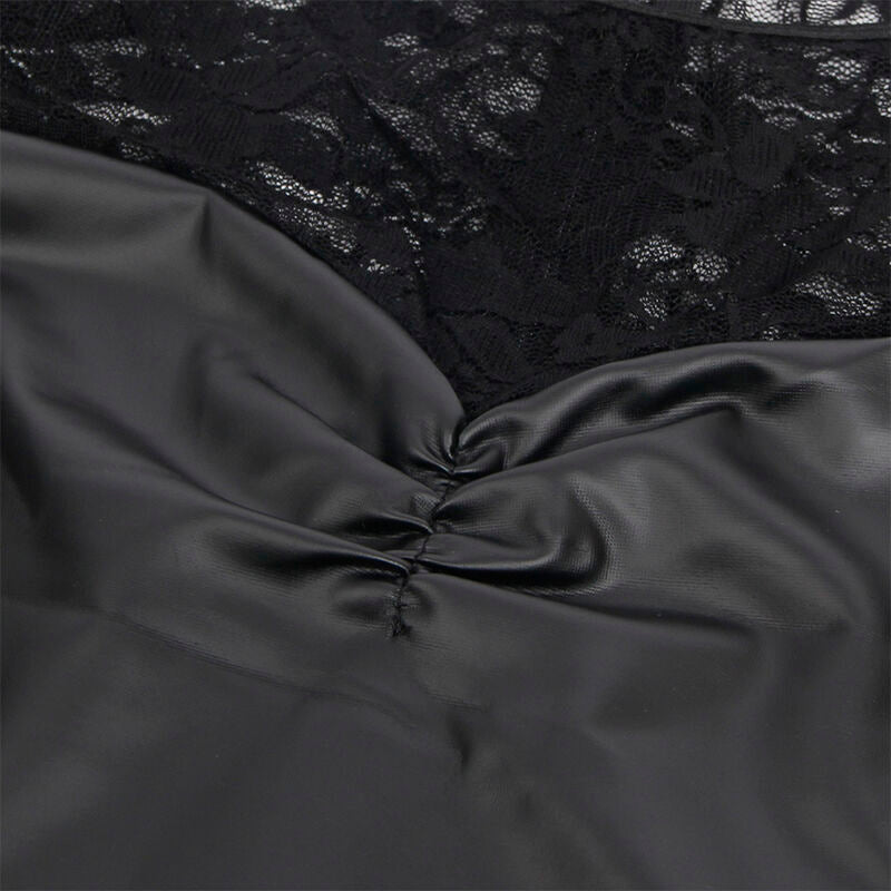 Vestido Camisola SUBBLIME Manga Comprida Renda e Couro PU Preto S/M, exibindo design elegante.
