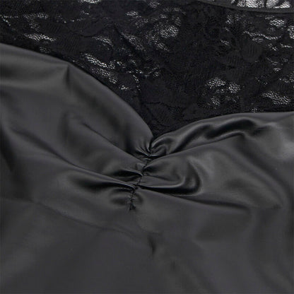 Vestido Camisola SUBBLIME Manga Comprida Renda e Couro PU Preto S/M, exibindo design elegante.
