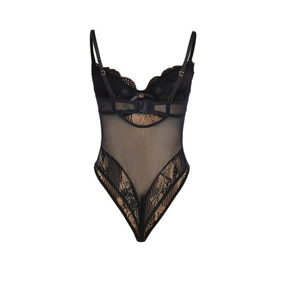 SUBBLIME Body de Renda Push-Up com Virilha Aberta Preto S/M