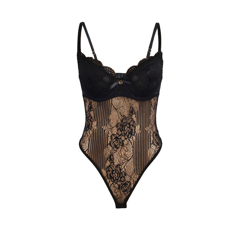 SUBBLIME Body de Renda Push-Up com Virilha Aberta Preto S/M