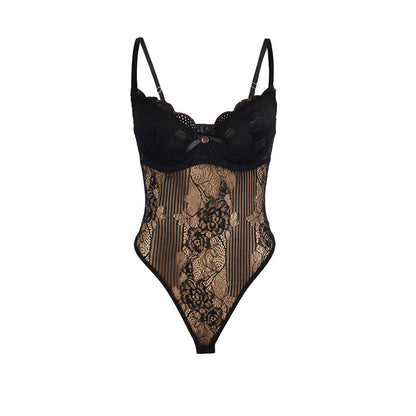 SUBBLIME Body de Renda Push-Up com Virilha Aberta Preto S/M