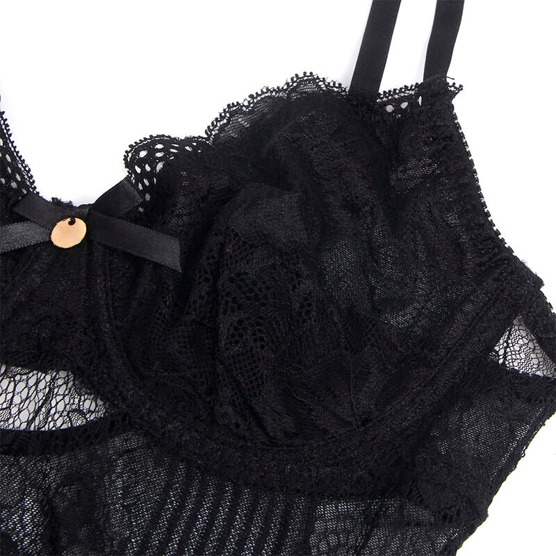 SUBBLIME Body de Renda Push-Up com Virilha Aberta Preto S/M