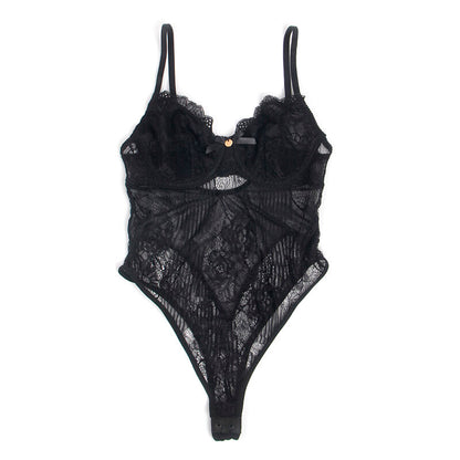 SUBBLIME Body de Renda Push-Up com Virilha Aberta Preto S/M