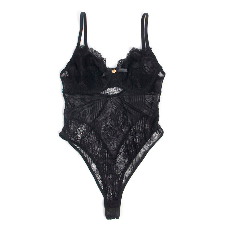 SUBBLIME Body de Renda Push-Up com Virilha Aberta Preto S/M