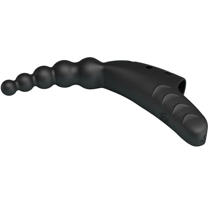Close-up do Vibrador de Dedo Jordin PRETTY LOVE, mostrando o design ergonómico em silicone preto e detalhes.