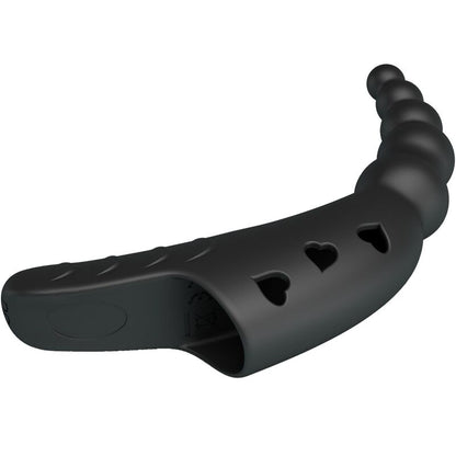 Close-up do Vibrador de Dedo Jordin PRETTY LOVE, mostrando o design ergonómico em silicone preto e detalhes.