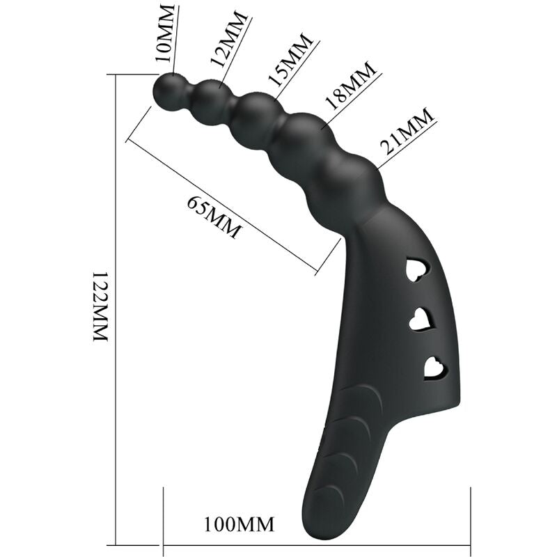 Close-up do Vibrador de Dedo Jordin PRETTY LOVE, mostrando o design ergonómico em silicone preto e detalhes.