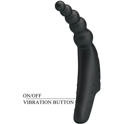 Close-up do Vibrador de Dedo Jordin PRETTY LOVE, mostrando o design ergonómico em silicone preto e detalhes.