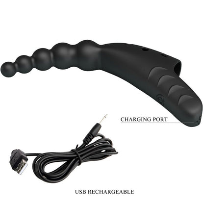 Close-up do Vibrador de Dedo Jordin PRETTY LOVE, mostrando o design ergonómico em silicone preto e detalhes.