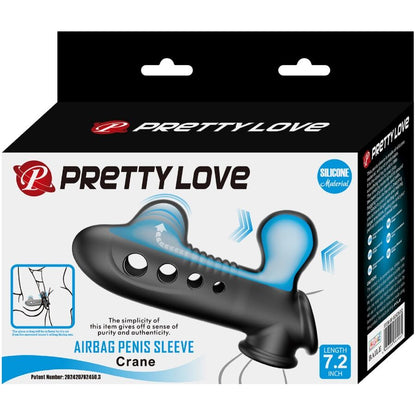 Close-up da Manga Peniana PRETTY LOVE Crane com Airbag Inflável Preta, mostrando detalhes e textura de silicone.