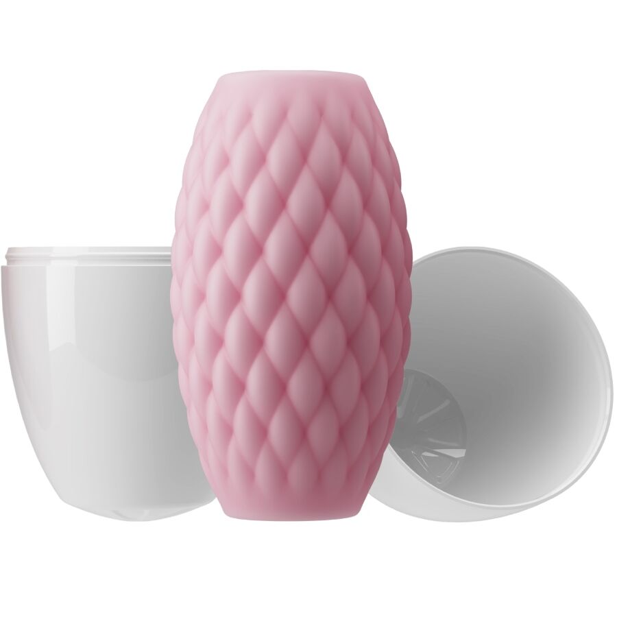 Close-up do Masturbador Masculino PRETTY LOVE Athena Eros Rosa, mostrando a sua textura e design de entrada dupla.