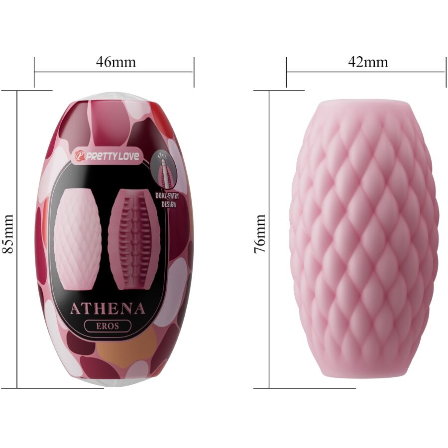 Close-up do Masturbador Masculino PRETTY LOVE Athena Eros Rosa, mostrando a sua textura e design de entrada dupla.