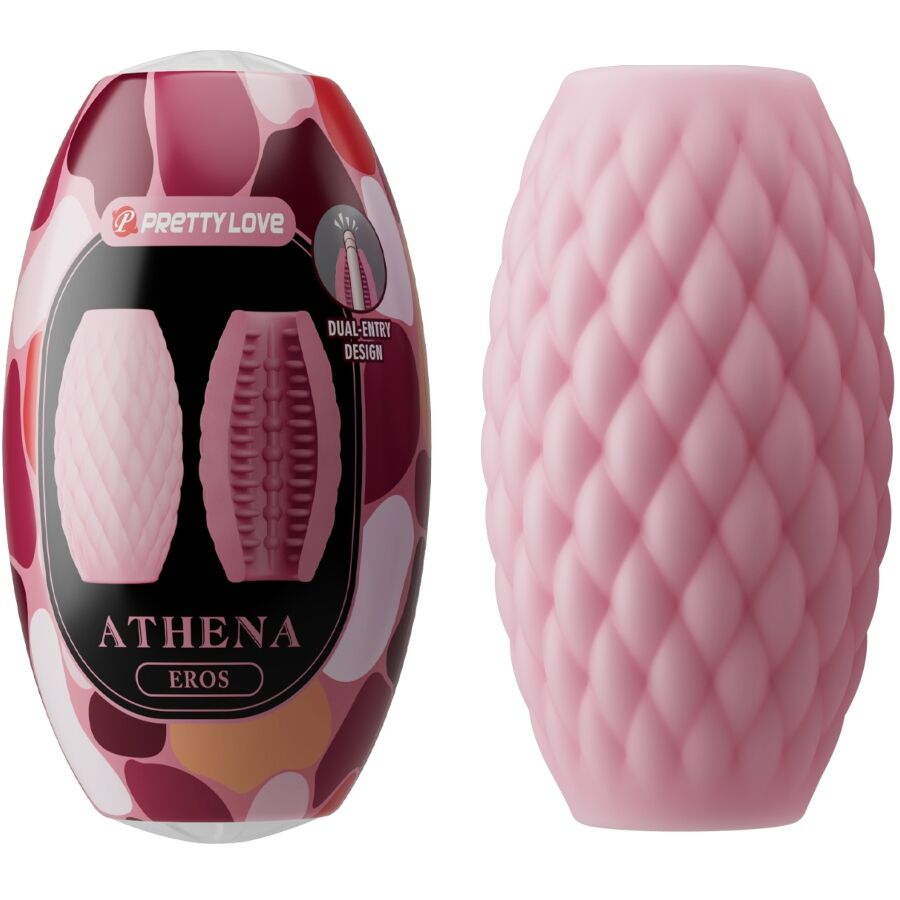 Close-up do Masturbador Masculino PRETTY LOVE Athena Eros Rosa, mostrando a sua textura e design de entrada dupla.