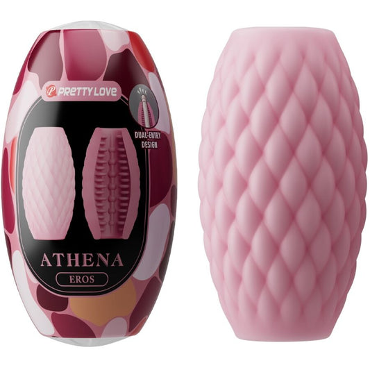 Close-up do Masturbador Masculino PRETTY LOVE Athena Eros Rosa, mostrando a sua textura e design de entrada dupla.