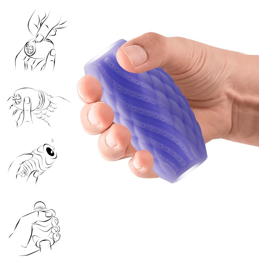 Masturbador masculino PRETTY LOVE Athena Eros Roxo em silicone, mostrando a dupla entrada e textura interna para estimulação.