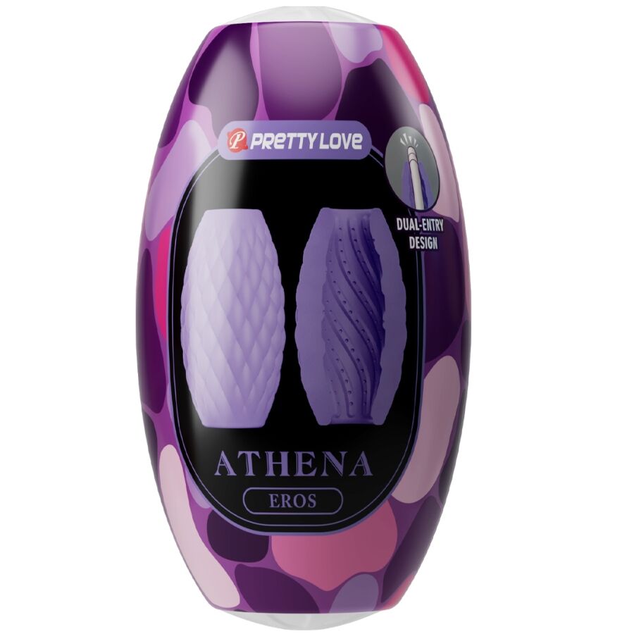 Masturbador masculino PRETTY LOVE Athena Eros Roxo em silicone, mostrando a dupla entrada e textura interna para estimulação.