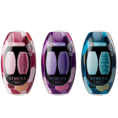 Pack de 15 masturbadores masculinos PRETTY LOVE Athena Eros com texturas variadas.