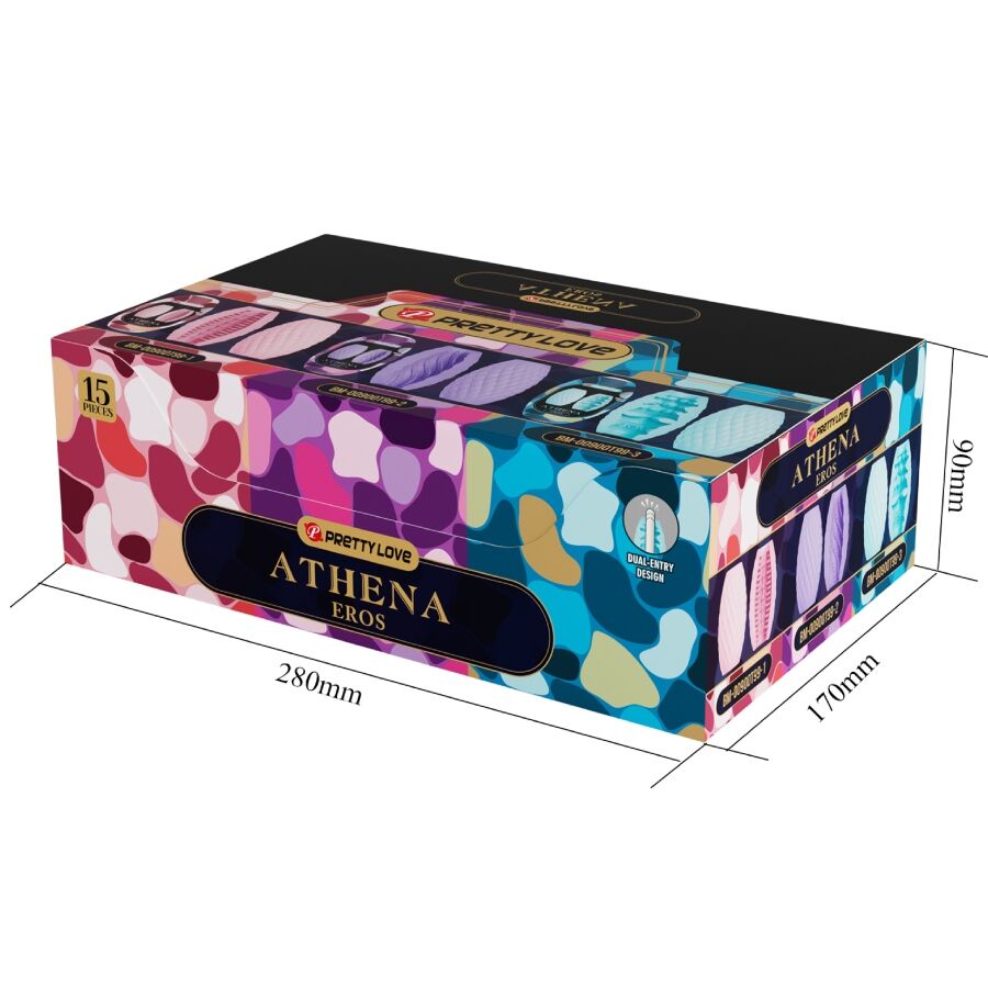 Pack de 15 masturbadores masculinos PRETTY LOVE Athena Eros com texturas variadas.