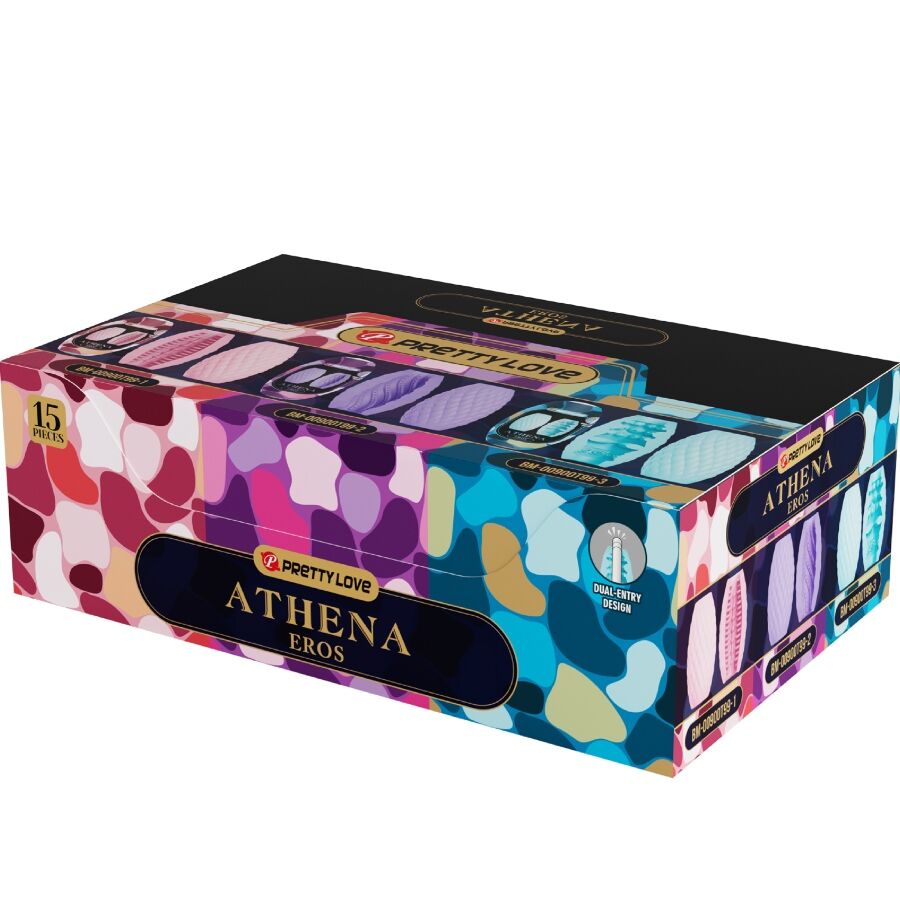 Pack de 15 masturbadores masculinos PRETTY LOVE Athena Eros com texturas variadas.