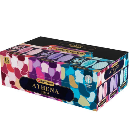 Pack de 15 masturbadores masculinos PRETTY LOVE Athena Eros com texturas variadas.