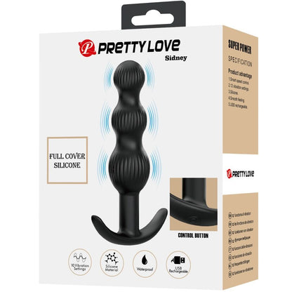 Vibrador anal PRETTY LOVE Sidney preto com design ergonómico e 10 funções de vibração.