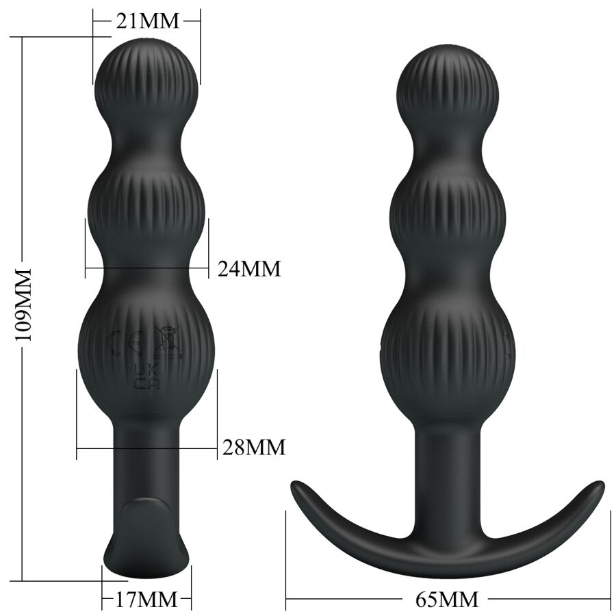 Vibrador anal PRETTY LOVE Sidney preto com design ergonómico e 10 funções de vibração.