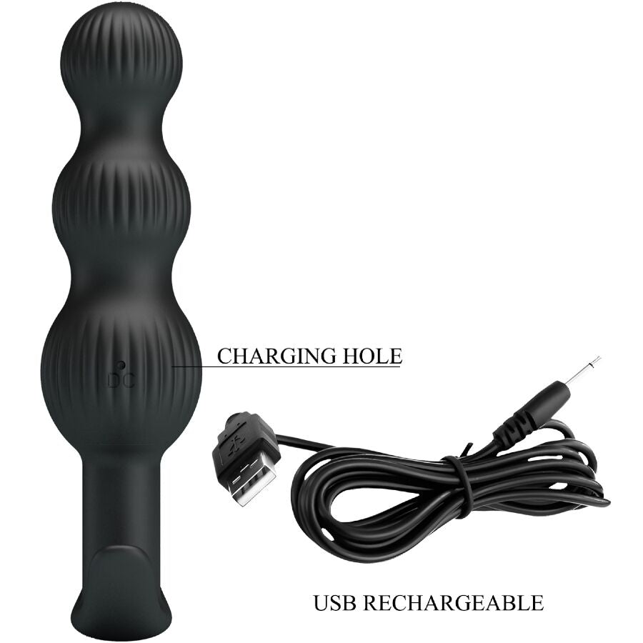 Vibrador anal PRETTY LOVE Sidney preto com design ergonómico e 10 funções de vibração.