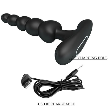 PRETTY LOVE Vibrador Anal Corban com 10 Vibrações em silicone preto, design flexível e ergonómico.