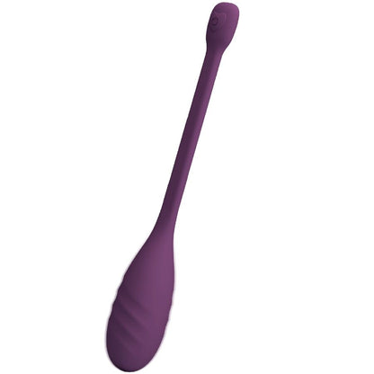 Close-up of the PRETTY LOVE Vibrador Controlado por Aplicativo Leviathan Roxo showing its design and silicone texture.
