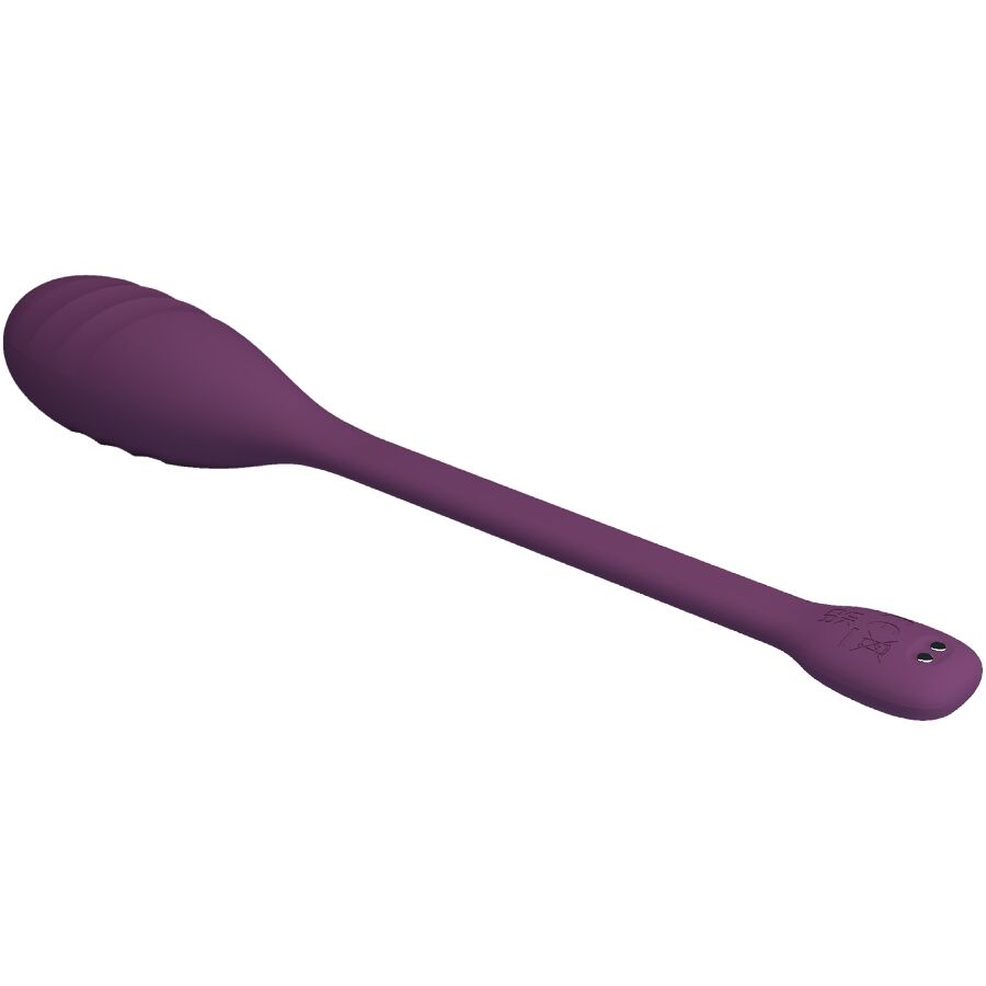 Close-up of the PRETTY LOVE Vibrador Controlado por Aplicativo Leviathan Roxo showing its design and silicone texture.