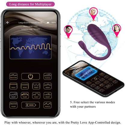 Close-up of the PRETTY LOVE Vibrador Controlado por Aplicativo Leviathan Roxo showing its design and silicone texture.