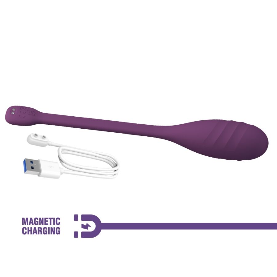 Close-up of the PRETTY LOVE Vibrador Controlado por Aplicativo Leviathan Roxo showing its design and silicone texture.