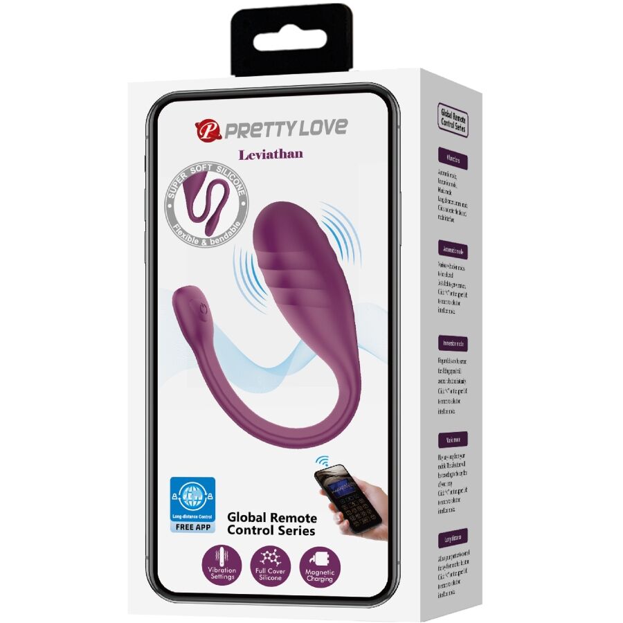 Close-up of the PRETTY LOVE Vibrador Controlado por Aplicativo Leviathan Roxo showing its design and silicone texture.