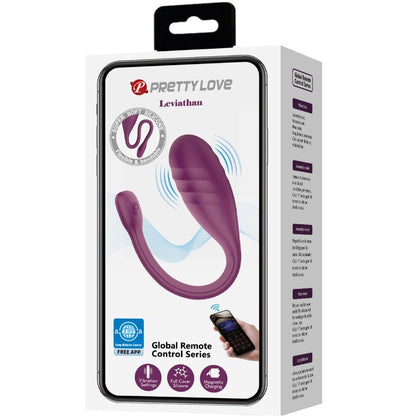 Close-up of the PRETTY LOVE Vibrador Controlado por Aplicativo Leviathan Roxo showing its design and silicone texture.