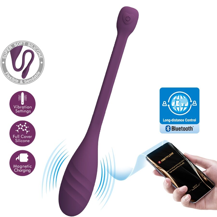 Close-up of the PRETTY LOVE Vibrador Controlado por Aplicativo Leviathan Roxo showing its design and silicone texture.
