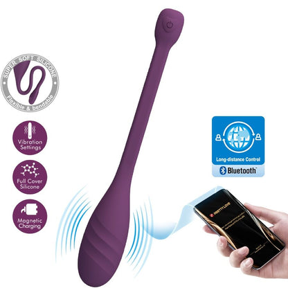 Close-up of the PRETTY LOVE Vibrador Controlado por Aplicativo Leviathan Roxo showing its design and silicone texture.