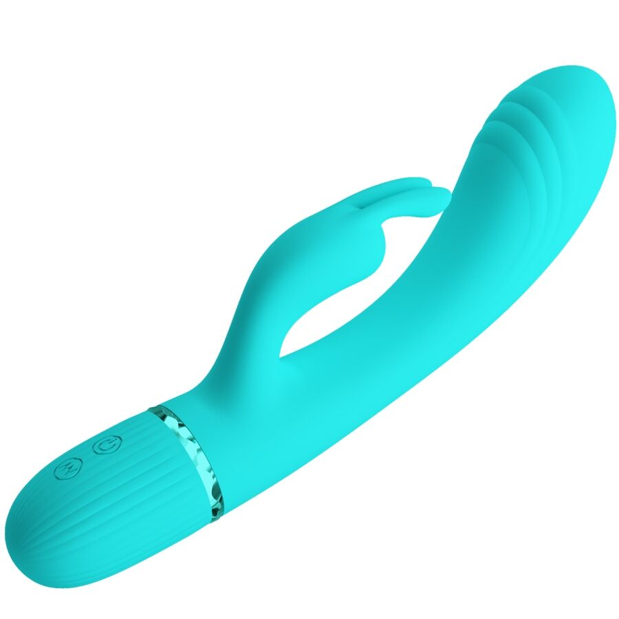 Vibrador coelho PRETTY LOVE Scocco Turquesa com design ergonómico e estimulador clitoriano, feito em silicone suave.