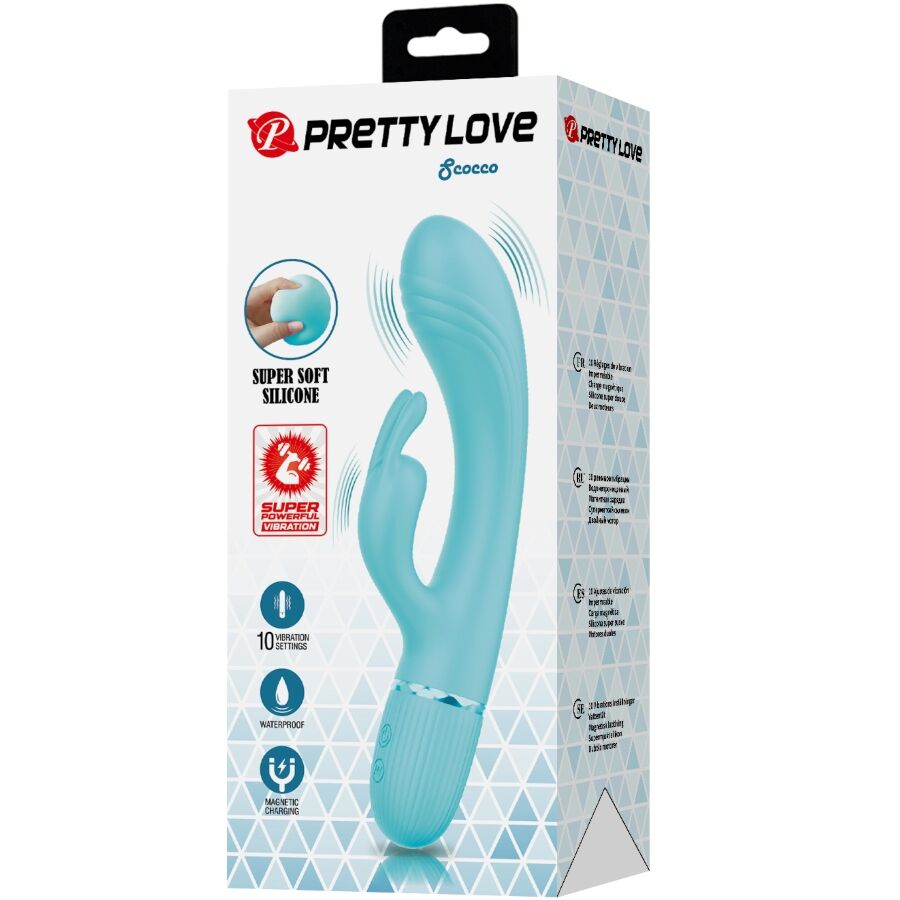 Vibrador coelho PRETTY LOVE Scocco Turquesa com design ergonómico e estimulador clitoriano, feito em silicone suave.