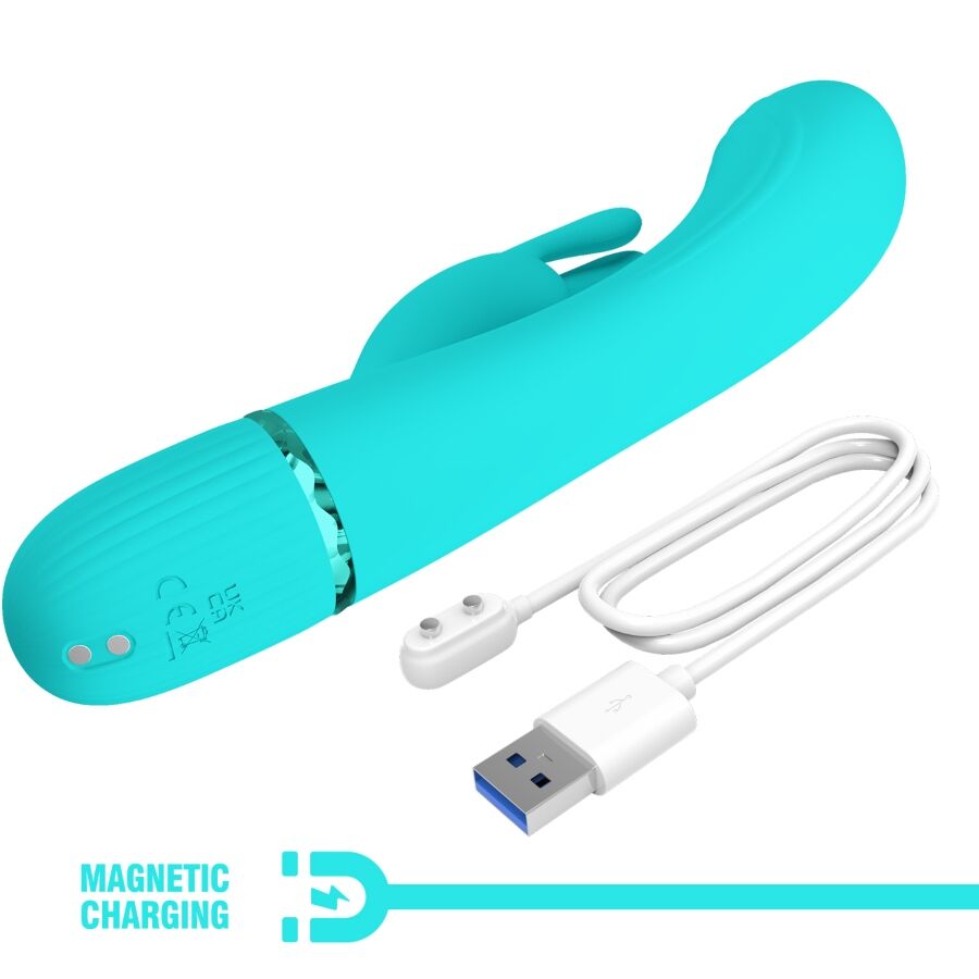 Vibrador coelho PRETTY LOVE Scocco Turquesa com design ergonómico e estimulador clitoriano, feito em silicone suave.